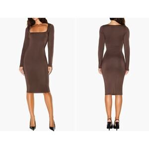 🤎 SKIMS Smooth Layers Square Neck Midi Dress XL Espresso